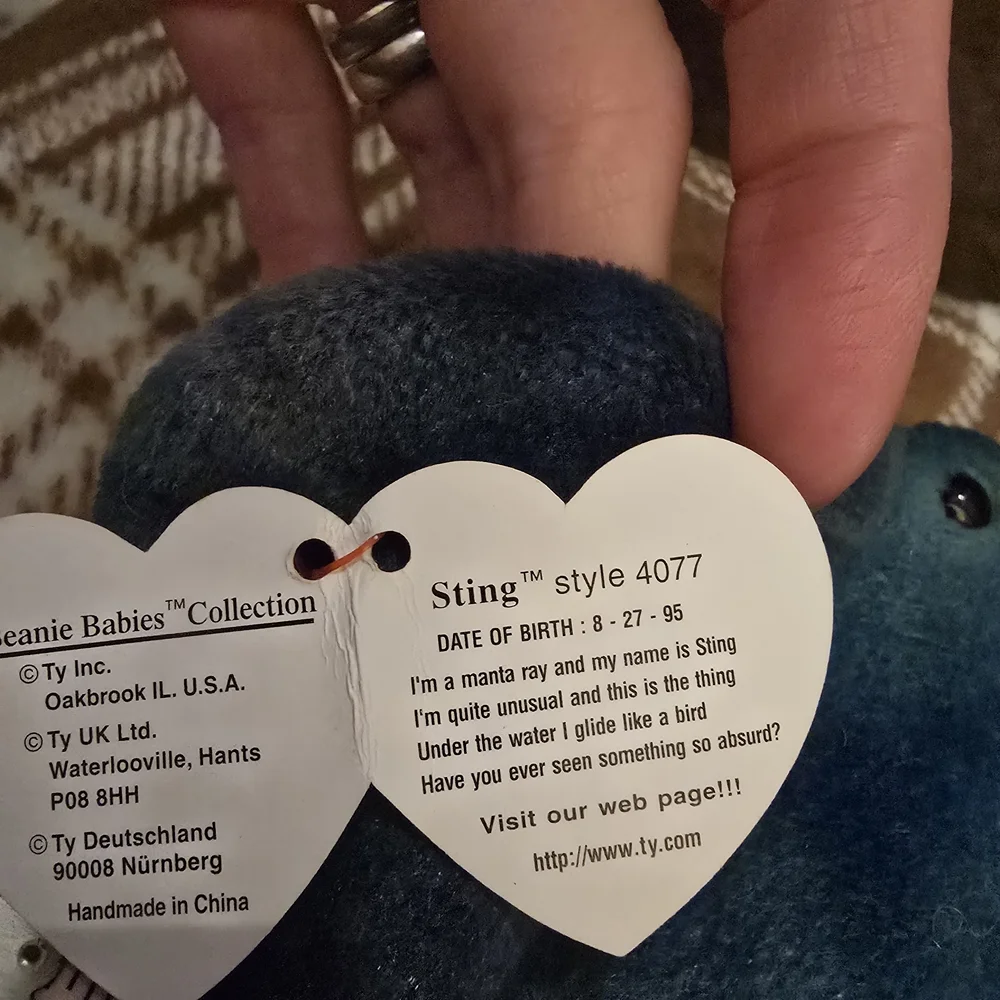 BOGO Sting Style 4077  TY Blue Sting Ray‎ Plush Toy